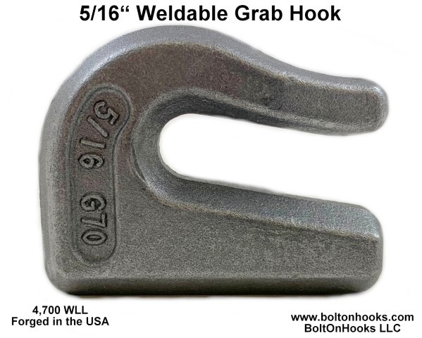 5/16 G70 Weldable Grab Hook - BoltOnHooks LLC