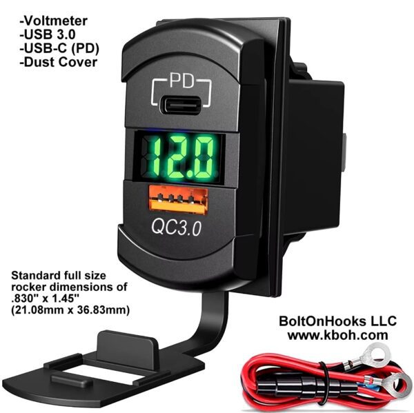 USB/USB-C Power Outlet with Voltmeter